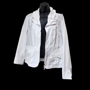 [10] Tribal White Jacket Sz 10 Tailored Adjustable Ruffled Collar Pockets